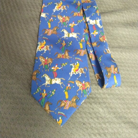 ❤️NWOT SALVATORE FERRAGAMO Navy Horse Stunt Theme Silk Necktie Tie - Picture 3 of 7